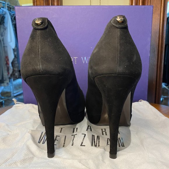 Stuart Weitzman suede black peep toe pump - Picture 4 of 5